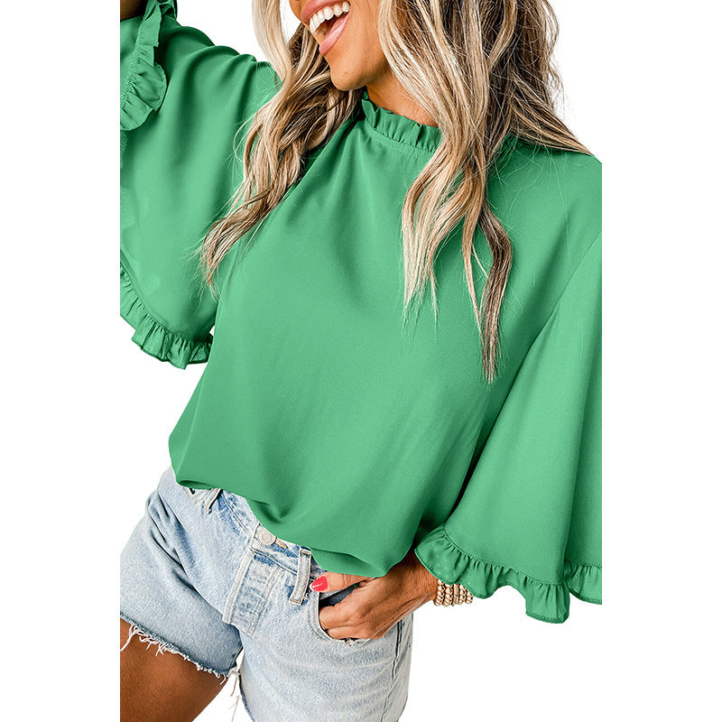 Women's Design Pleated Half Sleeve Loose All-match Chiffon Shirt