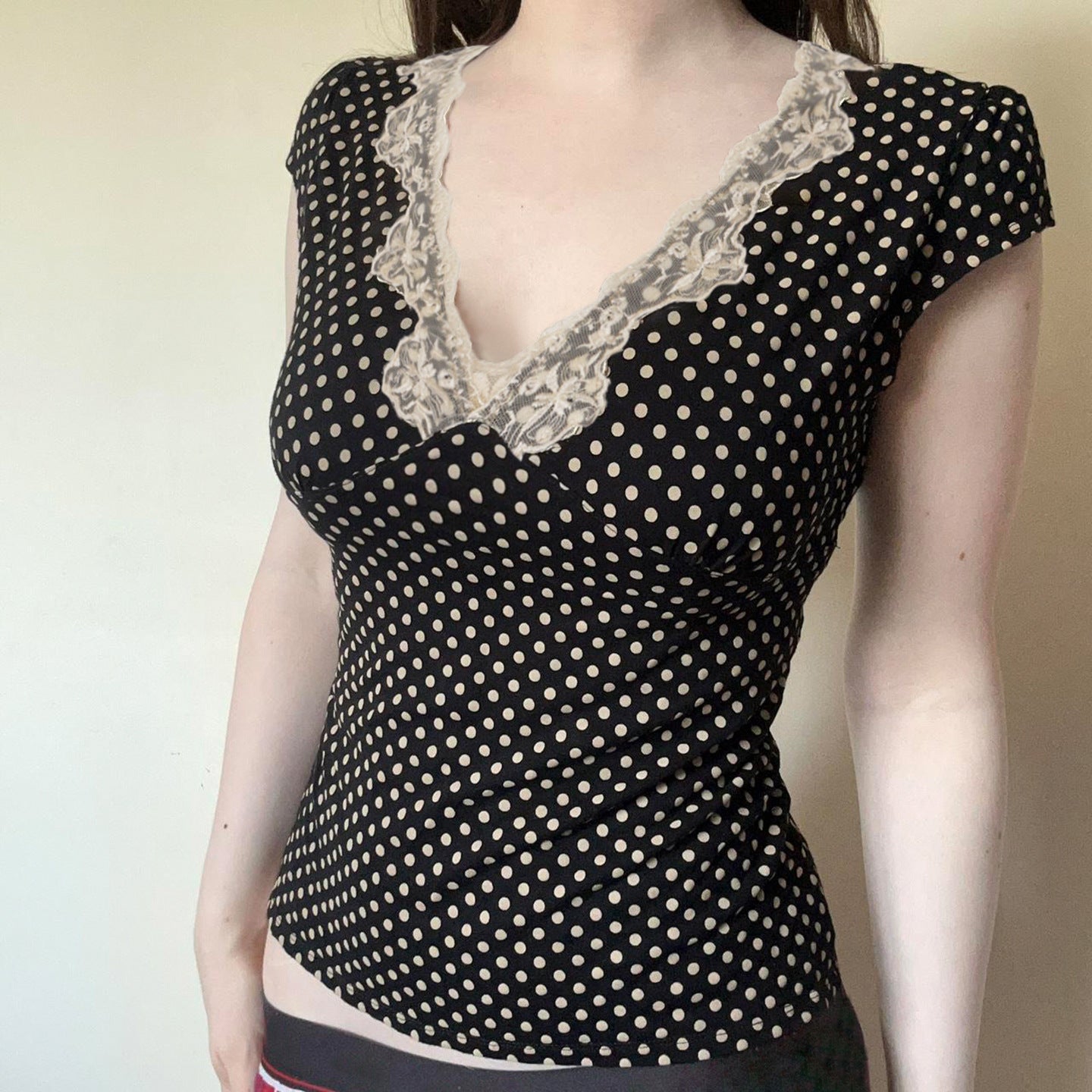 Polka Dot Slim Fit Short Sleeve Top – Black, Sweet & Minimalist