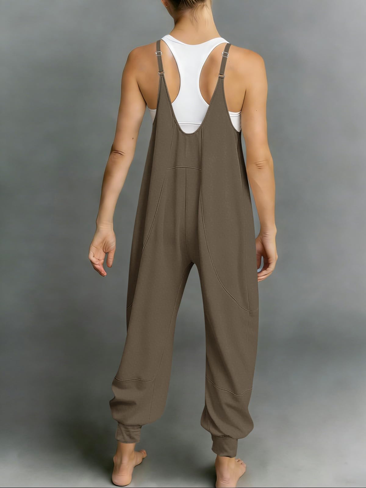Fisoew Jumpsuits For Women Summer Casual Overalls Spaghetti Strap Sleeveless Pleated Rompers Jumpers With Pockets
