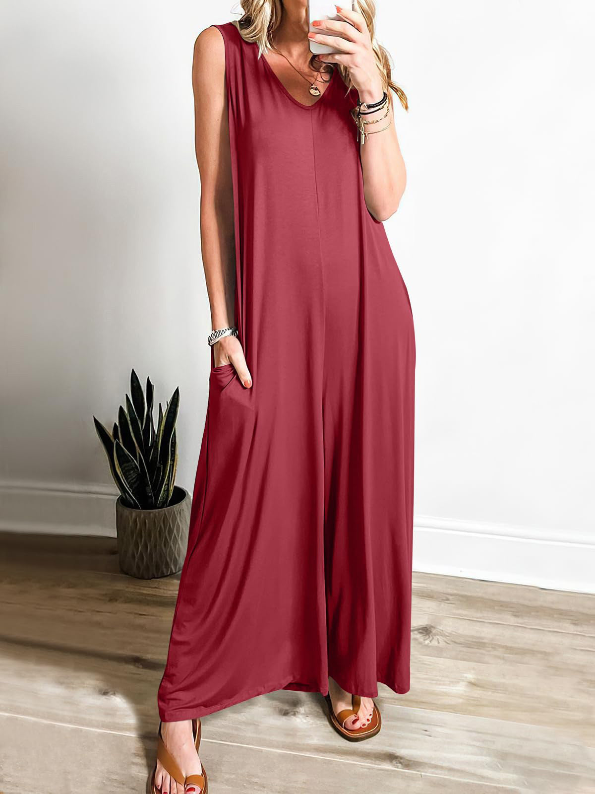 Women's Casual Wide-Leg Pocket Jumpsuit