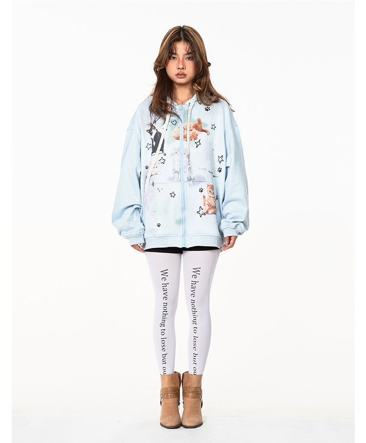 American Retro Cute Cat Hooded Sweater