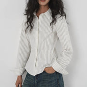 French-style Vintage Vertical Striped Women's Shirt