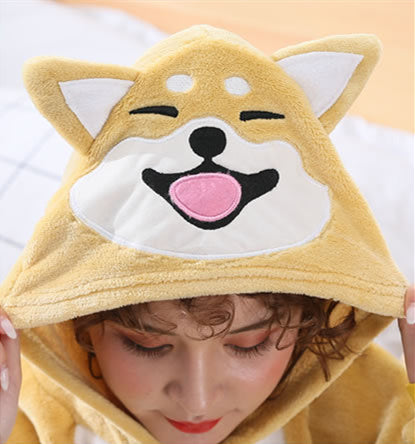Flannel Shiba Inu animal one-piece pajamas