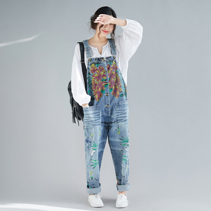 Women's Plus Size Distressed Denim Overalls