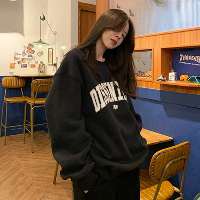 Chic 3D Letter Print Casual Loose Pullover Sweatshirt