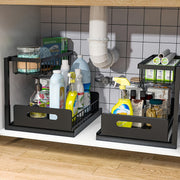 Two-Level Organizers for Under The Sink, Featuring a Sliding Pull-Out Shelf Made of Metal, Ideal for Organizing Kitchen, Bathroom, Pantry, Or Closet Spaces (Available in 1-Pack Or 2-Pack), Under Si...