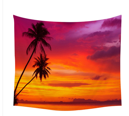 Beach Coconut Tree Starfish Shell Small Fishing Tapestry European Modern Printing Living Room Kitchen Background Wall Blanket