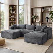 Left chaise L-shaped sectional sofa with memory foam cushions and corduroy upholstery