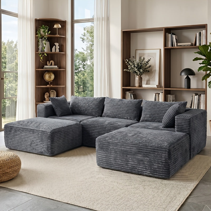Left chaise L-shaped sectional sofa with memory foam cushions and corduroy upholstery
