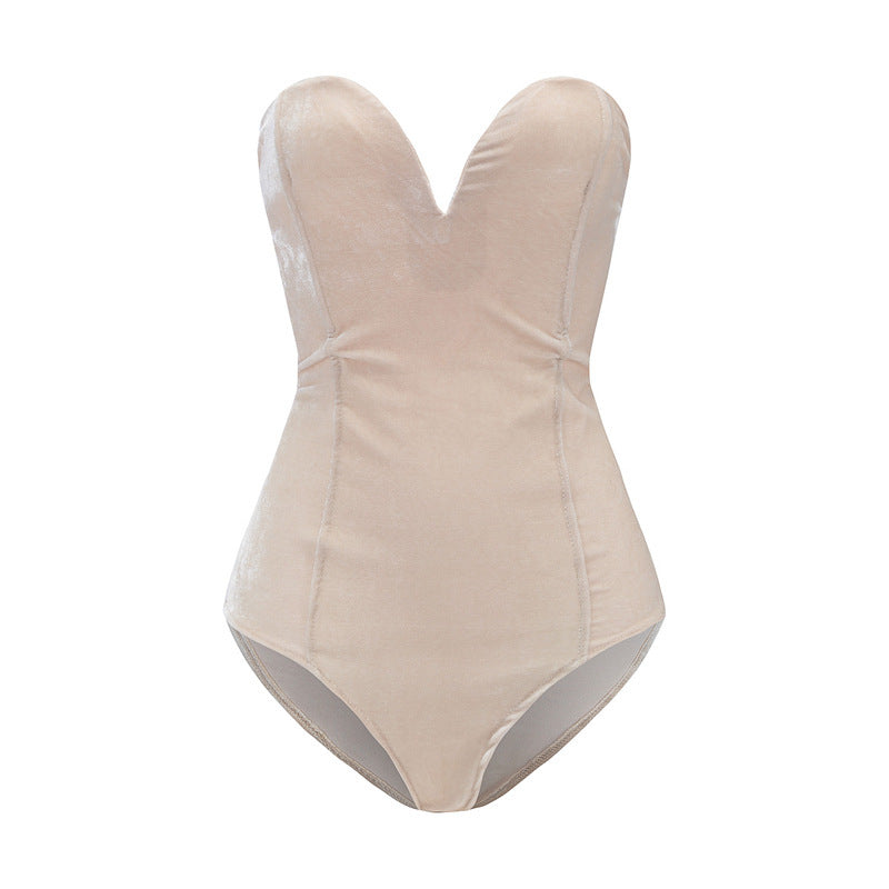 Gold velvet sexy tube top opensuit