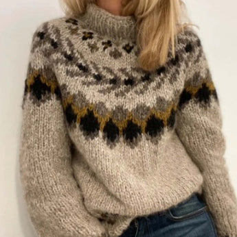 Womens Turtleneck Pullover Sweater with a Printed Design