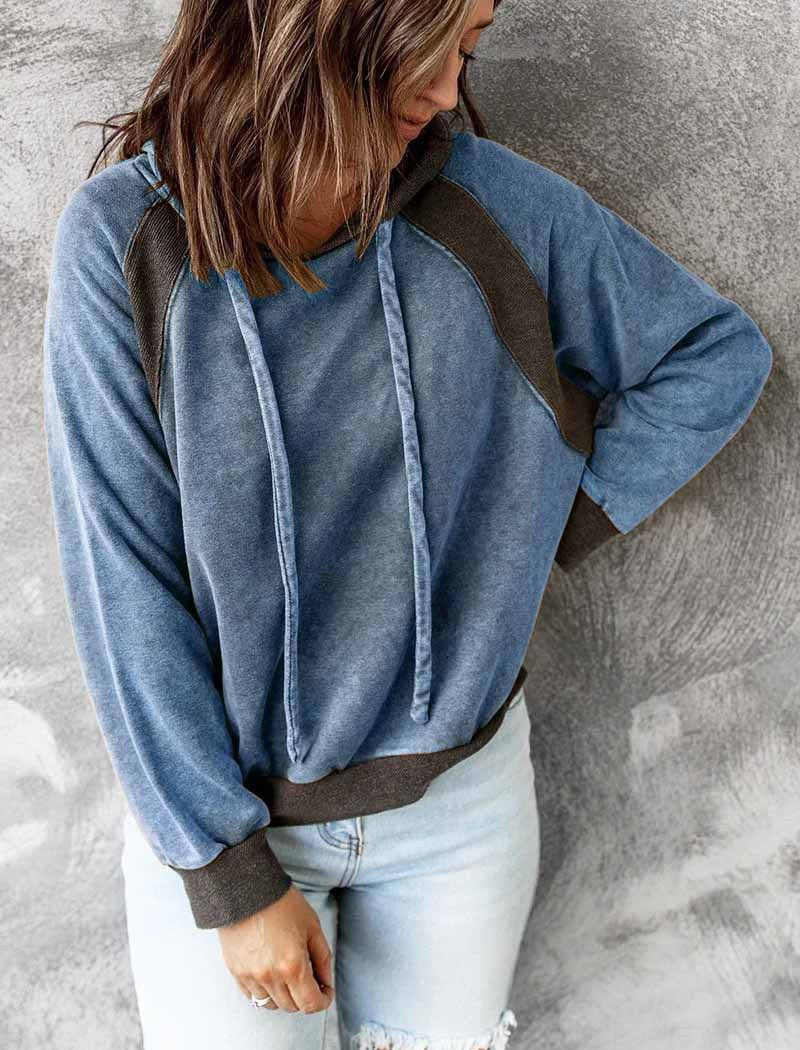 Casual Colorblock Hooded Long Sleeve Sweater