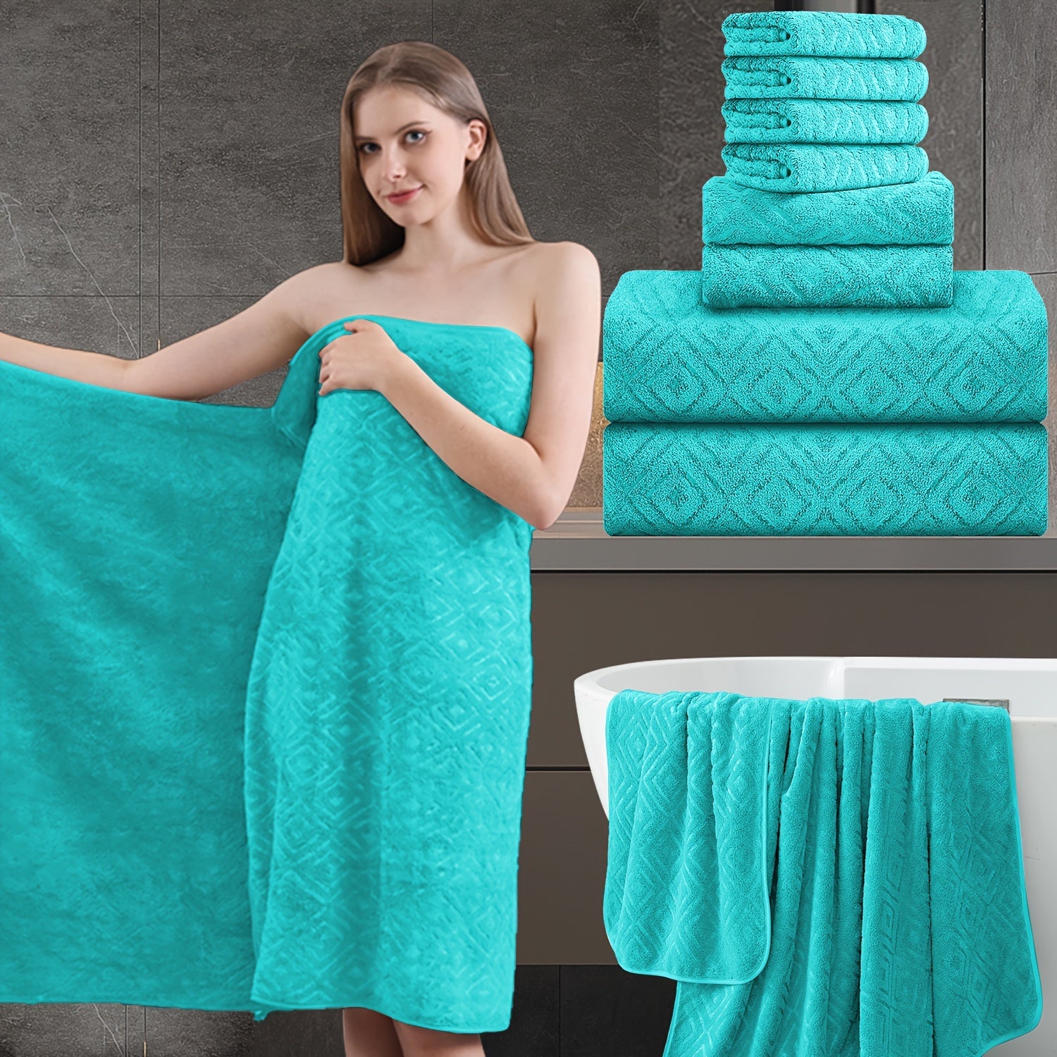 8pcs Extra Large Bath Towel, Ultra-Soft Thick Bath Towel Highly Absorbent Quick Dry Towel 700GSM Includes 2 Oversized Bath Towels & 2 Hand Towels & 4 Towels for Bathroom Hotels Gym, Wash Cloths