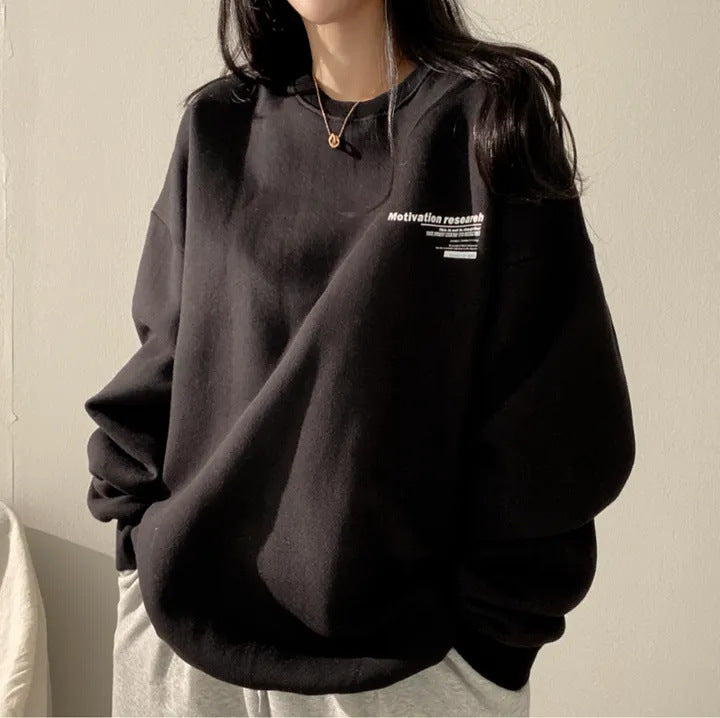 Plus Size Fleece-Lined Loose Hoodie for Women