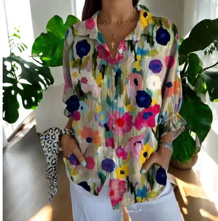 Women's Vintage Floral Print Cardigan Blouse