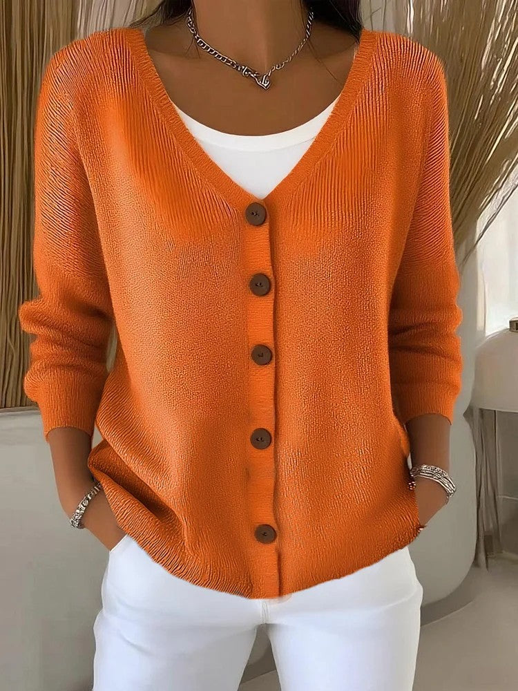 Women's Clothes Solid Color Knitted Button Cardigan Sweater