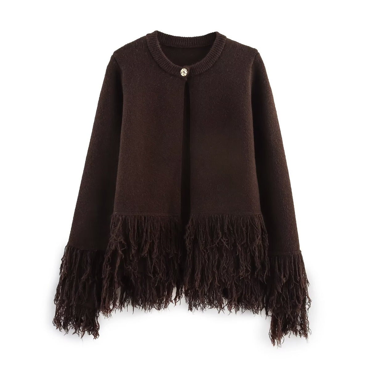Fashionable Tassel-trimmed Button Knitted Coat for Women