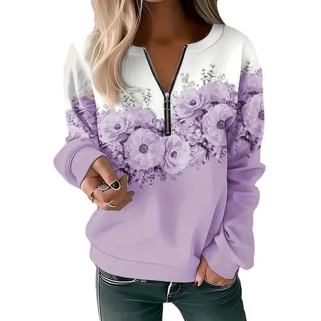 Women's Floral Zip Pullover Casual Casual Sweatshirt