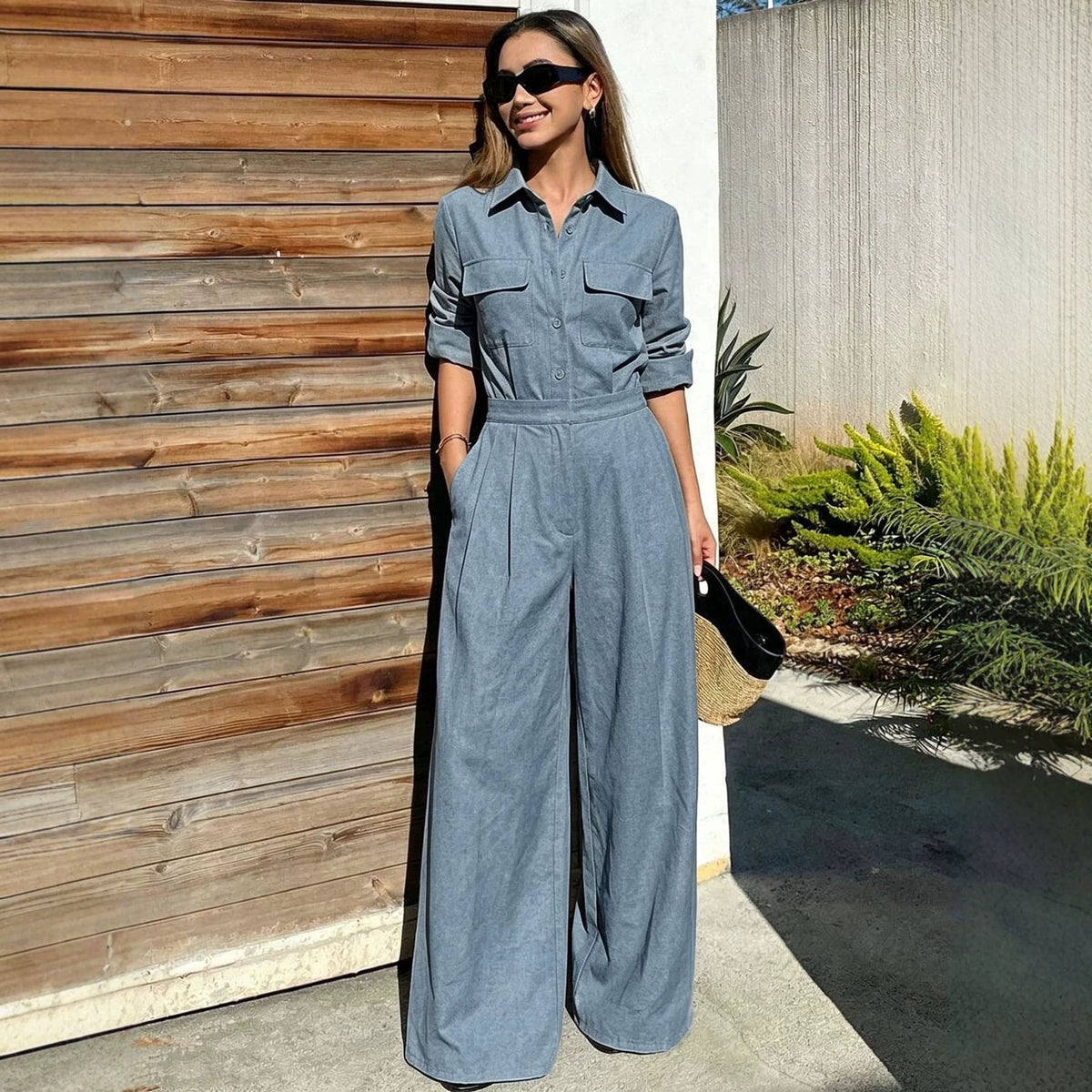 Autumn New Style Workwear-inspired Lapel Jumpsuit For Women