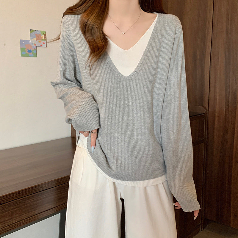 Women's V-Neck Slimming Loose Long Sleeve Top