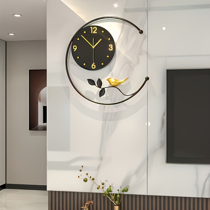 JUJUDA 20in Modern Gold & Gray Wall Clock With Pendulum - Stylish Minimalist Design - Quartz Movement - For Living Room, Bedroom, Office Decor - Perfect Gift for Housewarming