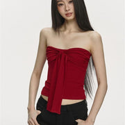Red Bow Detail Sleeveless Tube Top for Women