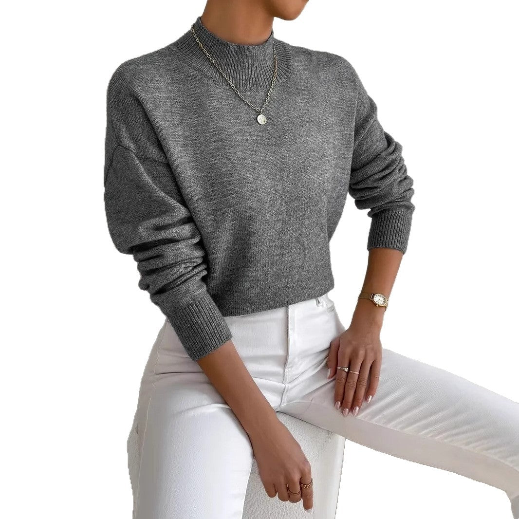 Women's Solid Color Casual and Comfortable Elegant Pullover Knitted Sweater