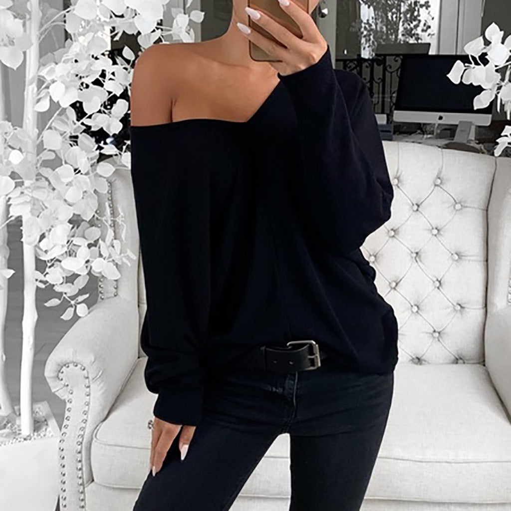 Women's Loose V-Neck Long-Sleeve Casual Pullover Tee