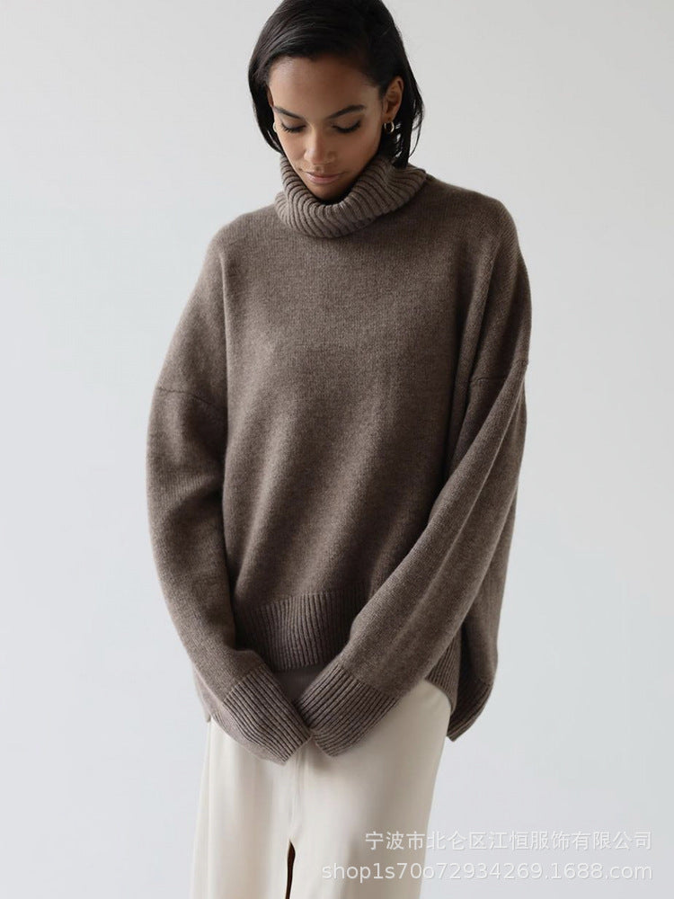 Autumn and Winter European and American Loose Basic Style Solid Color Pullover