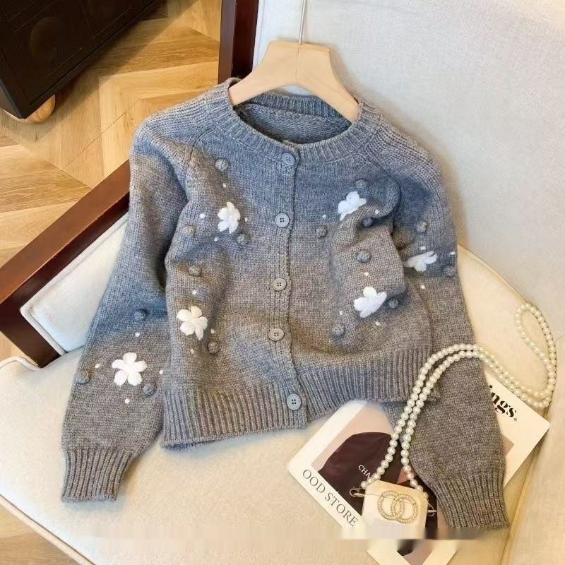 Womens Cropped Embroidery Sweater Jacket for Early Fall and Winter