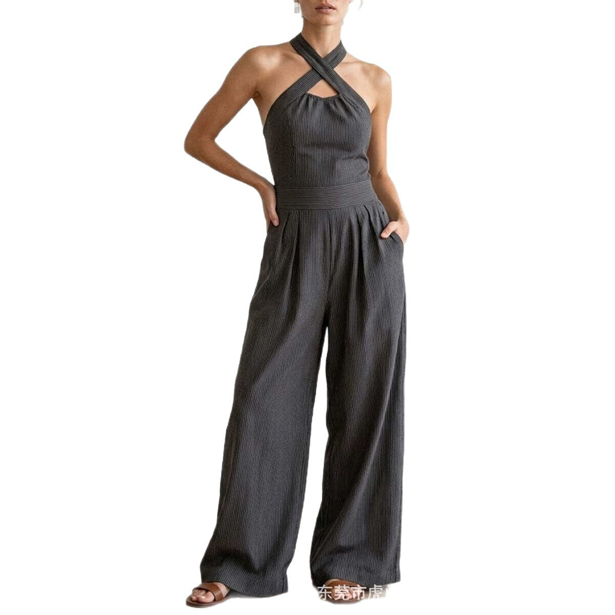 Chic Off-Shoulder Halter Wide-Leg Jumpsuit