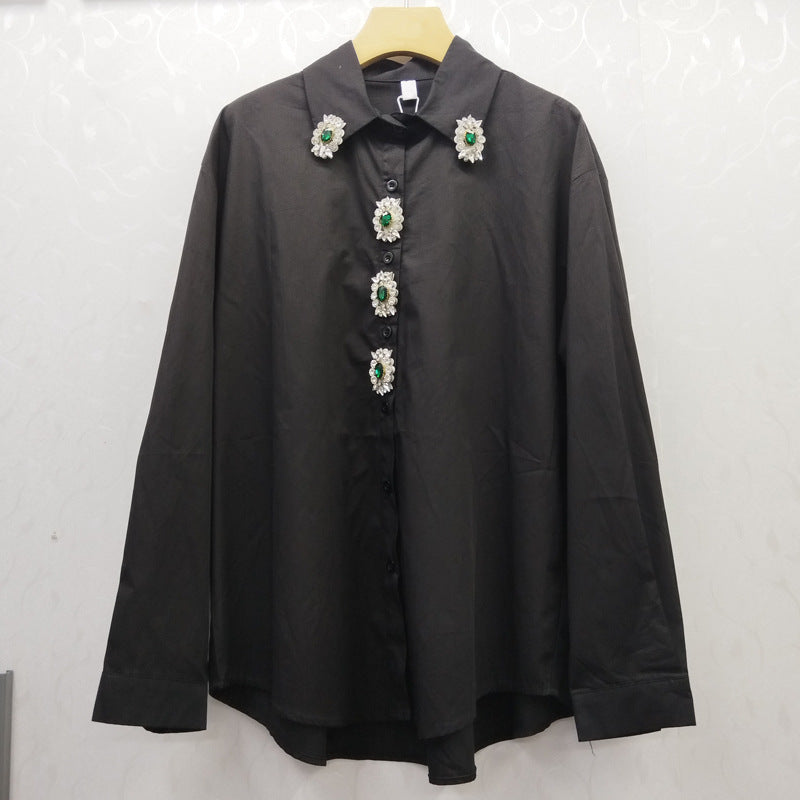 Retro Diamond-encrusted Niche Loose Solid-color Laid-back Age-reducing Fashionable Versatile Top