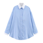 Women's Striped Poplin Long Sleeve Shirt