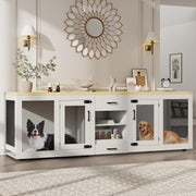 90 Inch Large Dog Crate Furniture, Double Dog Crate With Feeding Station & Storage, Heavy Duty Dog Kennel Furniture For 2 Dogs, Dog Crate Furniture, Extra Large Dog Crate, Dog Crate For Large Dogs,...