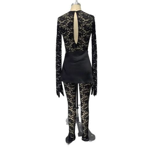 Seductive Lace Cutout See-Through Long Sleeve Bodysuit