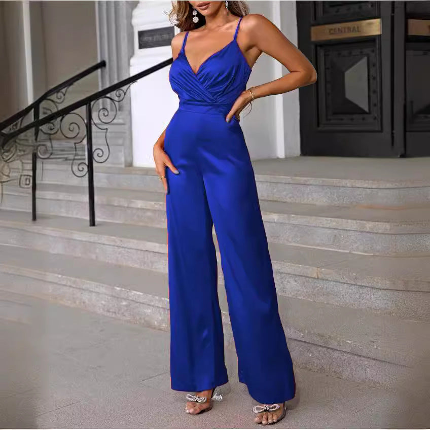 Chic V-Neck Strapless Wide-Leg Jumpsuit