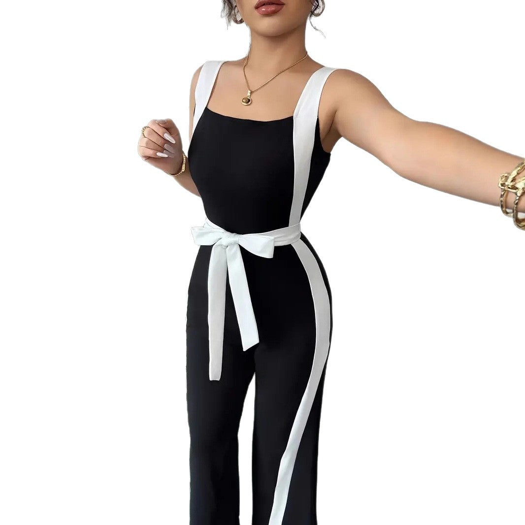 Women's Colorblock Suspender Jumpsuit Streetwear Romper
