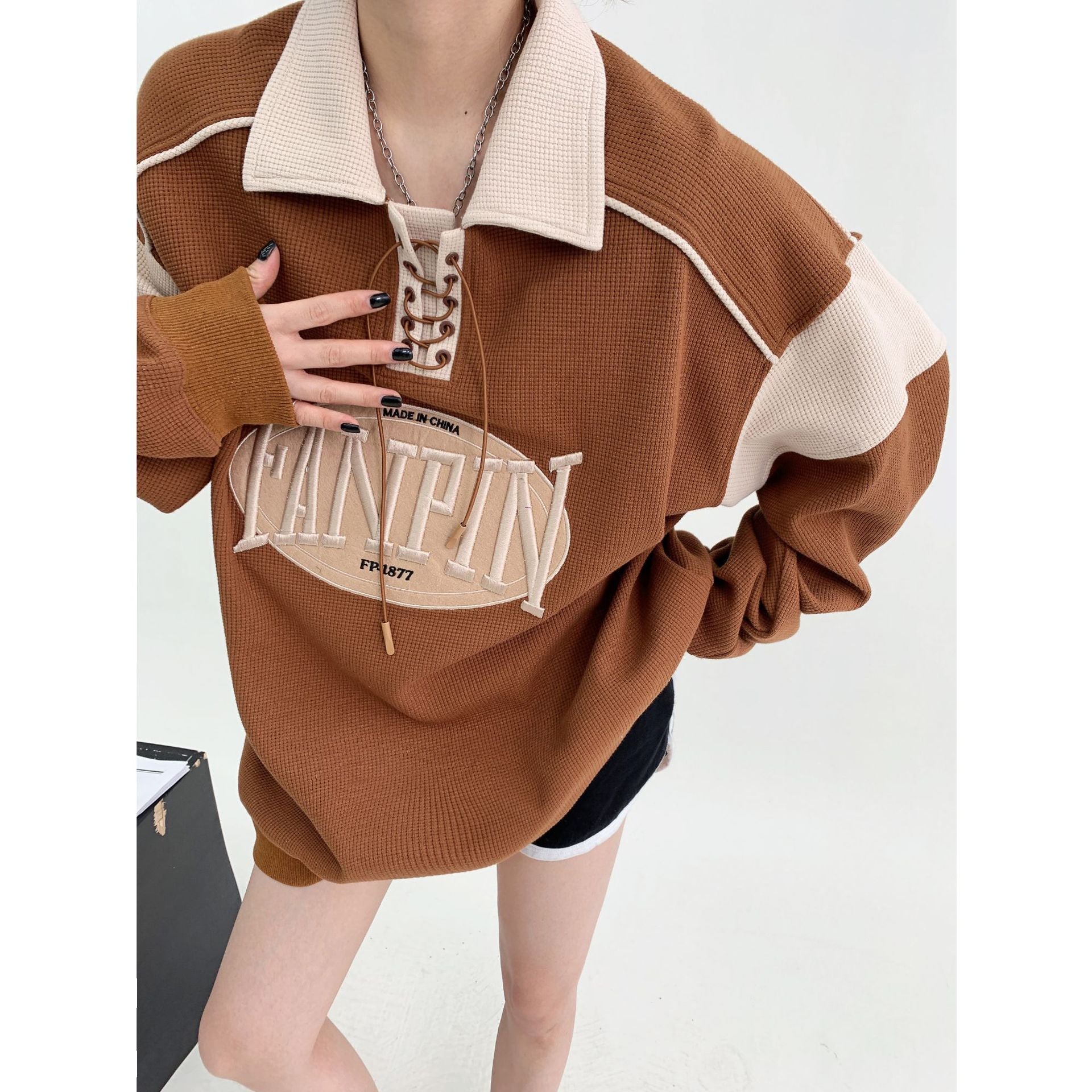 Cozy Waffle Knit Long Sleeve Pullover Sweater