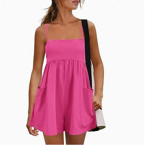 Womens Summer Casual Jumpsuit With Straps And Pockets For Home Or Outdoors