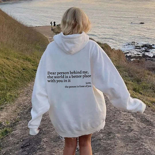 Casual Letter Print Long Sleeve Loose Hooded Pullover