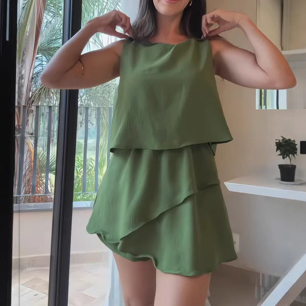 Elegance Sleeveless Round Neck Ruffle Romper