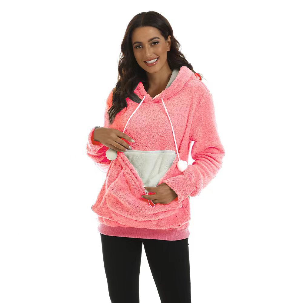 Cozy Solid Color Hooded Sweatshirt with Large Pocket