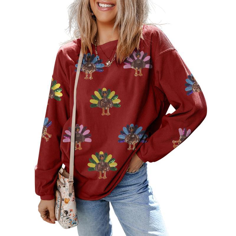 Women's Fashion Print Loose Long Sleeve Sweater
