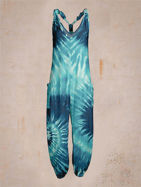Printed Loose-Fit Plus-Size Beach Romper With Straps