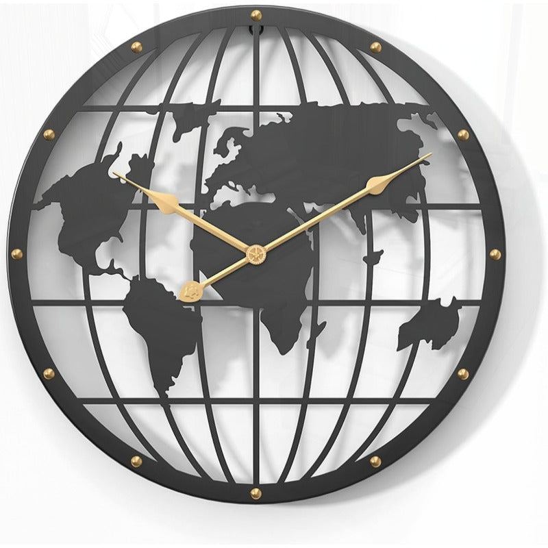 Large 20 Inch World Map Wall Clock - Silent Non-Ticking Battery Operated Modern Minimalist & Design with Golden Hands, Glass Face & Frame - Educational Geography Decor for Living Room, Kitchen, Office, Farmhouse - Easy-to-Read Large Clock for Home &