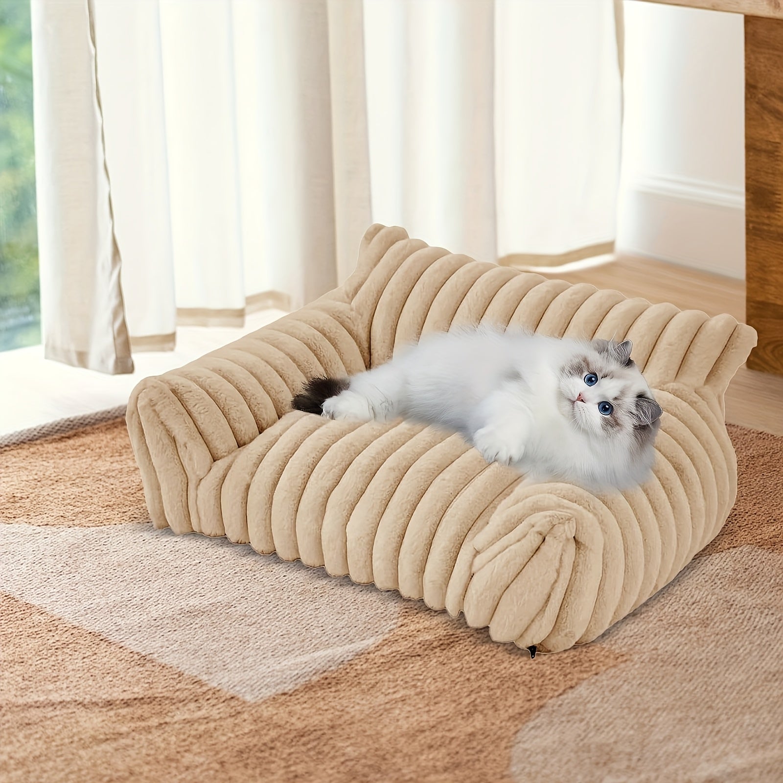 Extra Large Extra Wide Plush Cat Sofa Bed With Removable Machine-Washable Cover - Extra Tall Raised Edges, Extra Thick Cushioning - Extra Large Pet Furniture For Indoor Cats - Luxury Bed For Multi-...