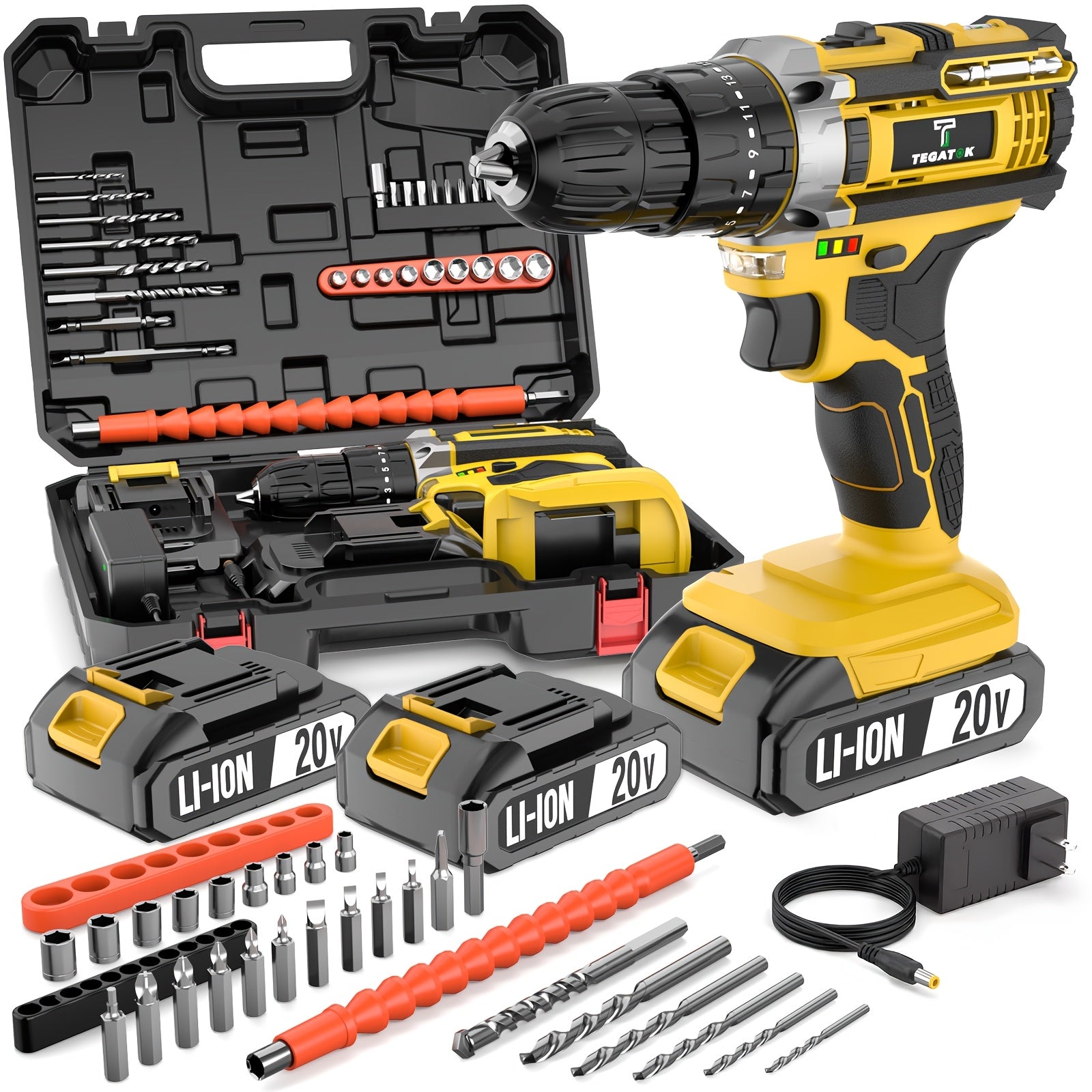 20V Cordless Drill Set – 30/88/136/148 Piece Toolbox Including Battery, Charger, Drill, Pliers, Bits – Ideal for Construction and Home Improvement