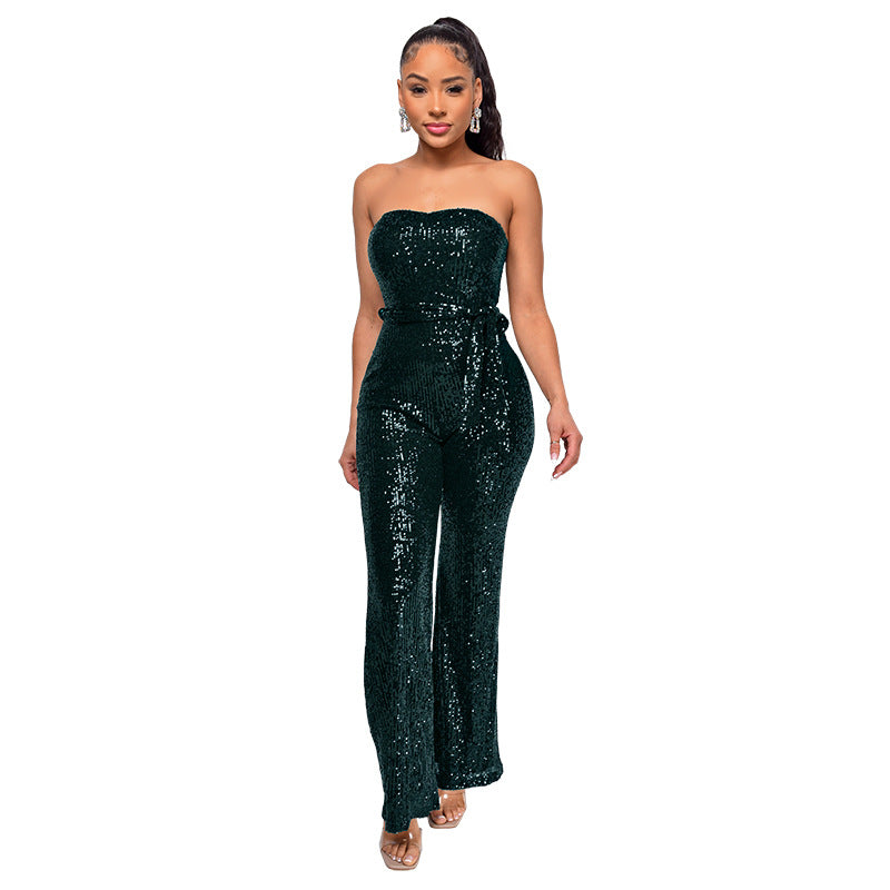 Solid-color Womens Tube Top Backless Jumpsuit