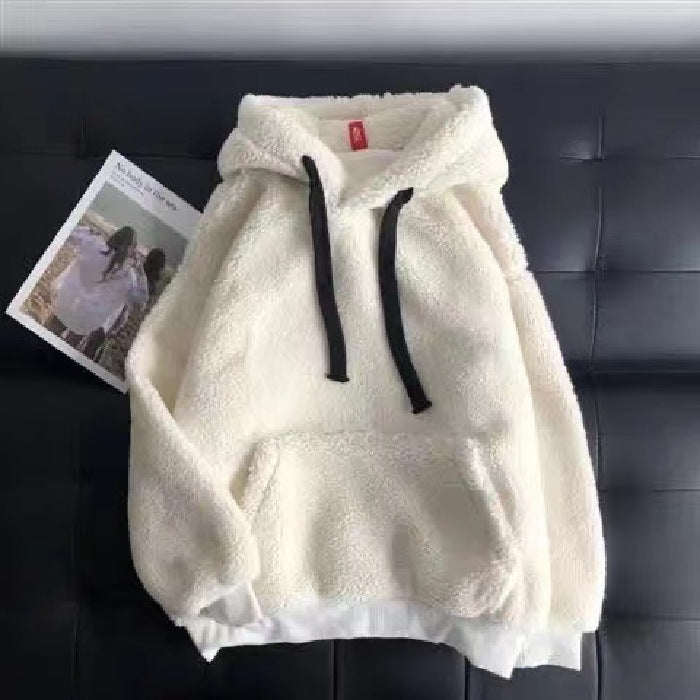 Women's Fleece-Lined Thick Lamb Wool Hooded Sweatshirt