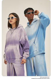 Distressed Fur-Lined Heavyweight Spray-Dyed Hoodie